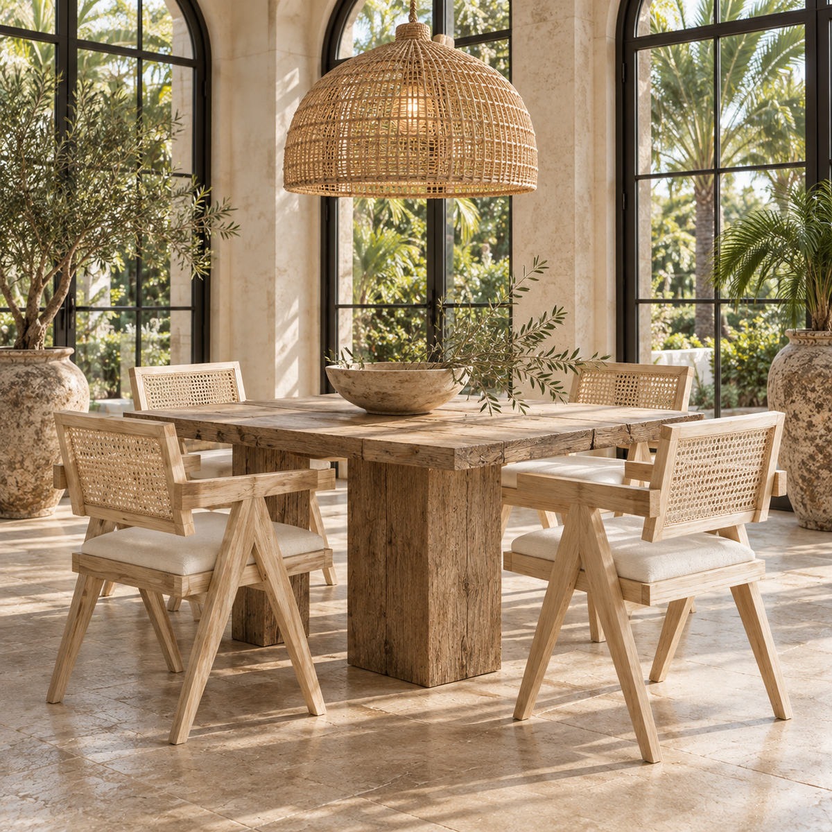 Enya Hardwood & Woven Rattan Dining Armchair – Natural