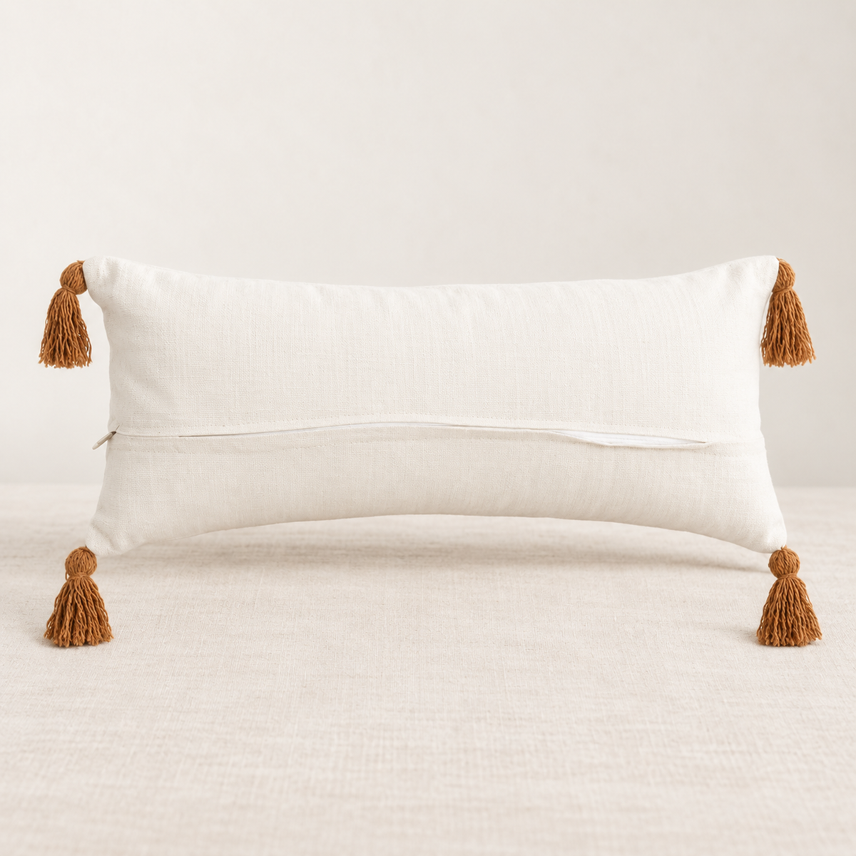 Hazel Embroidered Cotton Lumbar Pillow Cover with Tassels – Brown
