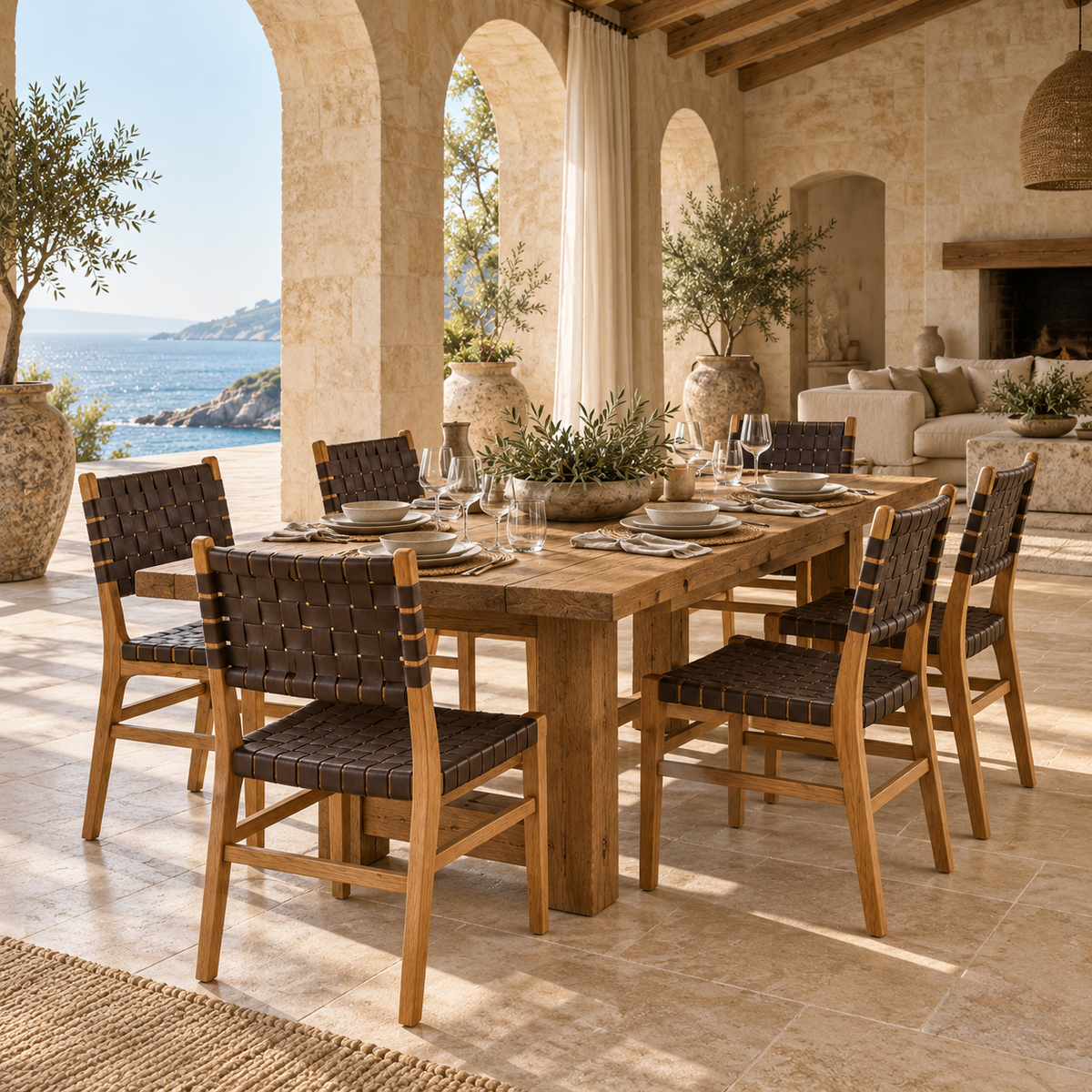 Gatlin Solid Teak & Woven Leather Dining Chair