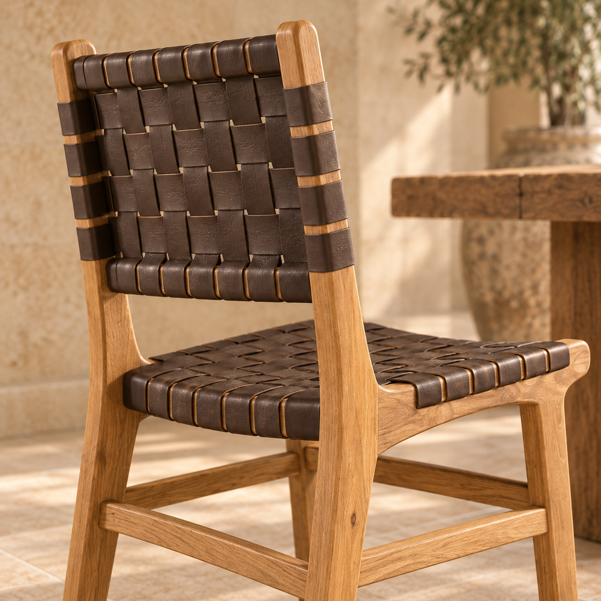 Gatlin Solid Teak & Woven Leather Dining Chair