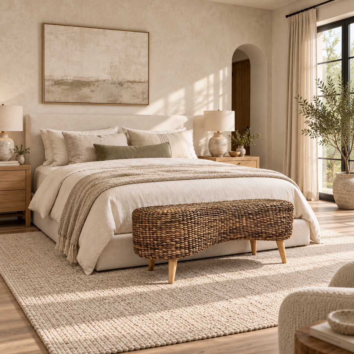 Kacamata Handwoven Water Hyacinth Bench – Sculptural Entryway Seating