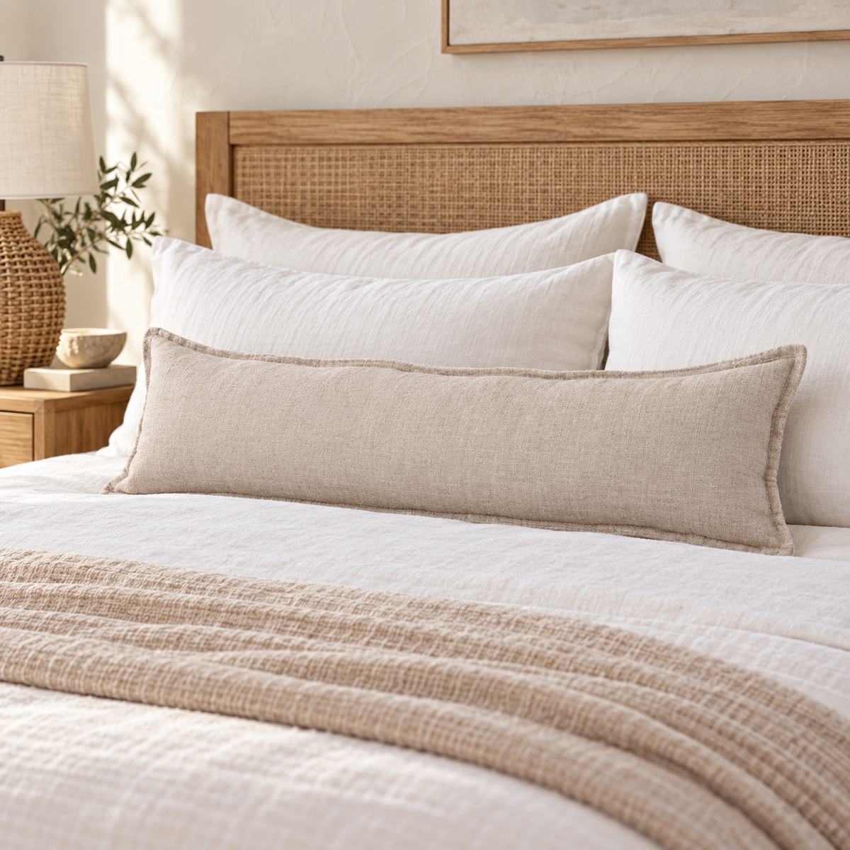 Kalea natural linen long lumbar pillow cover