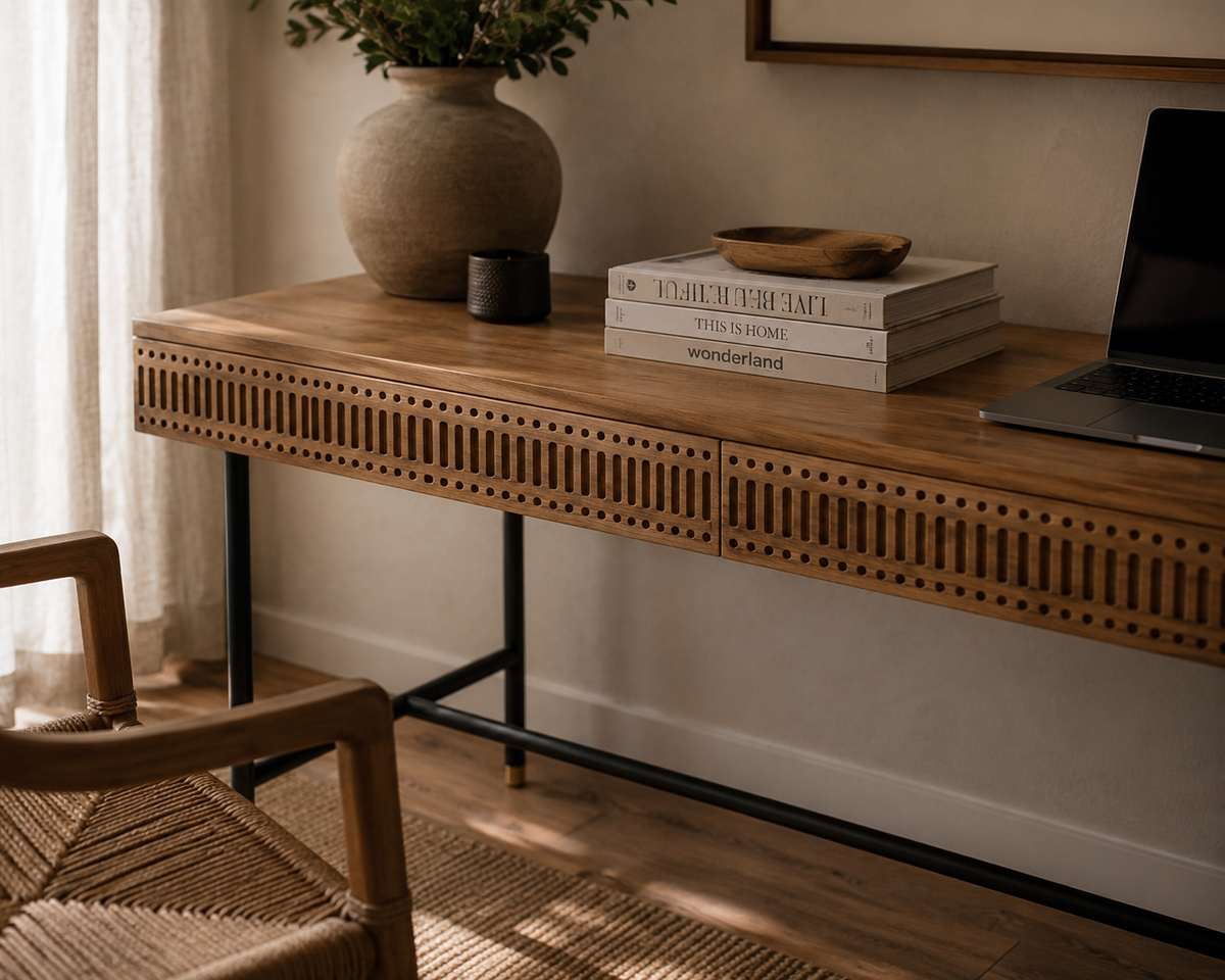 Kamaya Teak Wood & Iron Desk – Industrial Artisan Design