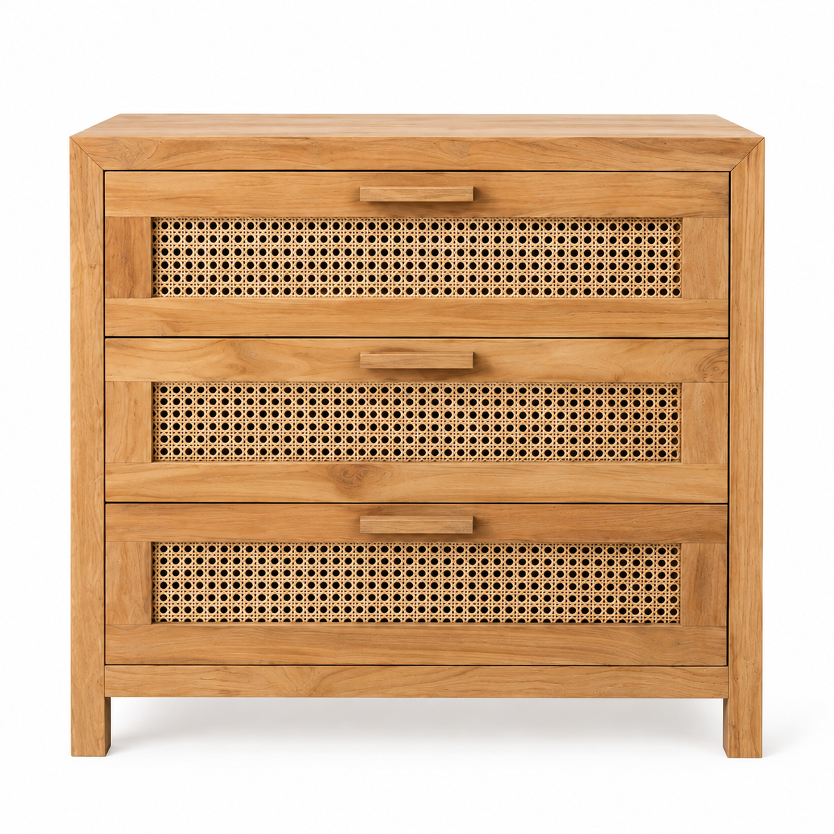 Kenya Teak & Rattan 3-Drawer Chest – Handcrafted in Bali