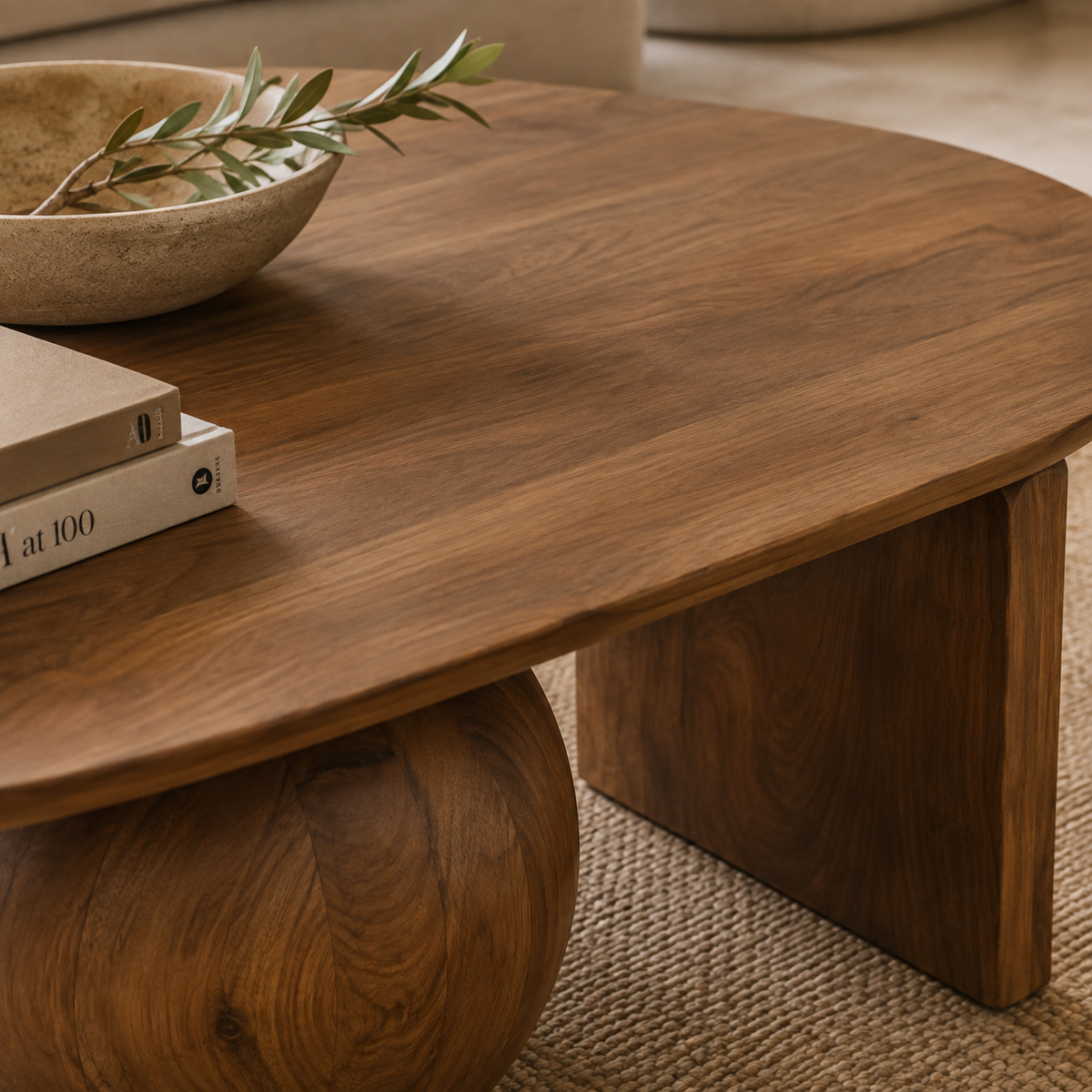 Keyes Solid Teak Coffee Table – Sculptural Organic Design