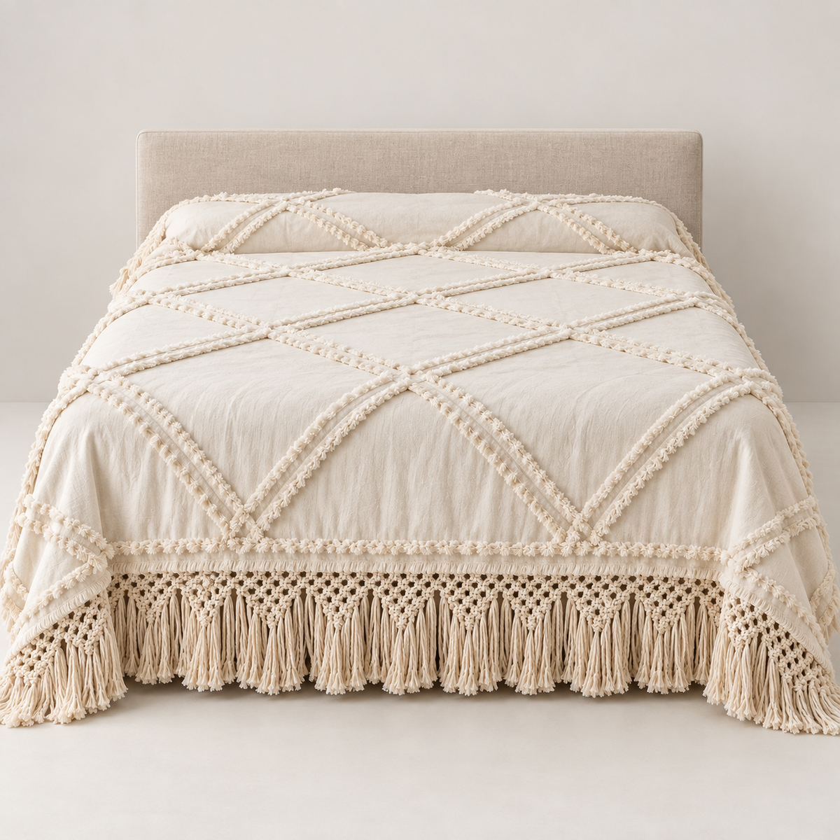 Laia Macrame Fringe Cotton Coverlet – Natural