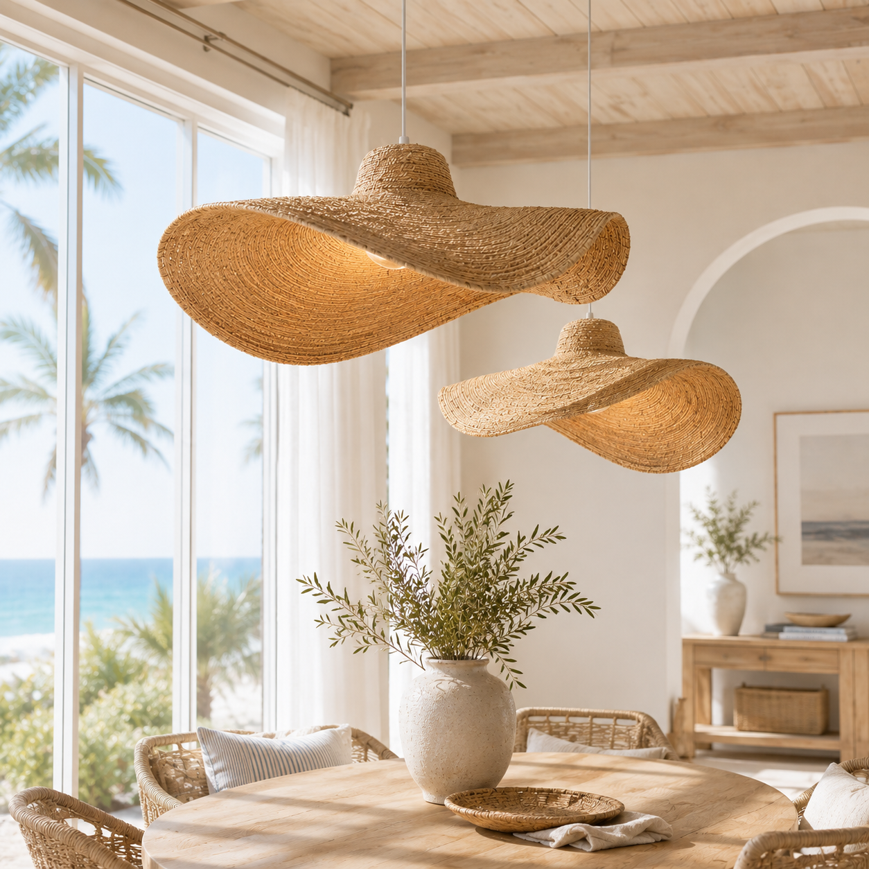 Linton Handwoven Seagrass Pendant Shade – Organic Coastal Lighting