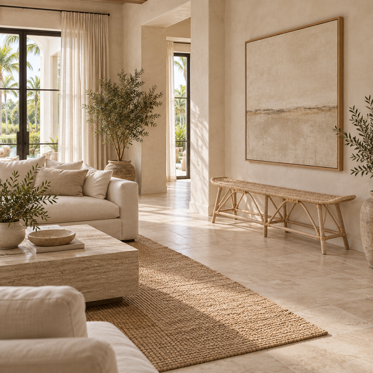 Lionel Natural Rattan Bench – Modern Textured Entryway & Bedroom Seating