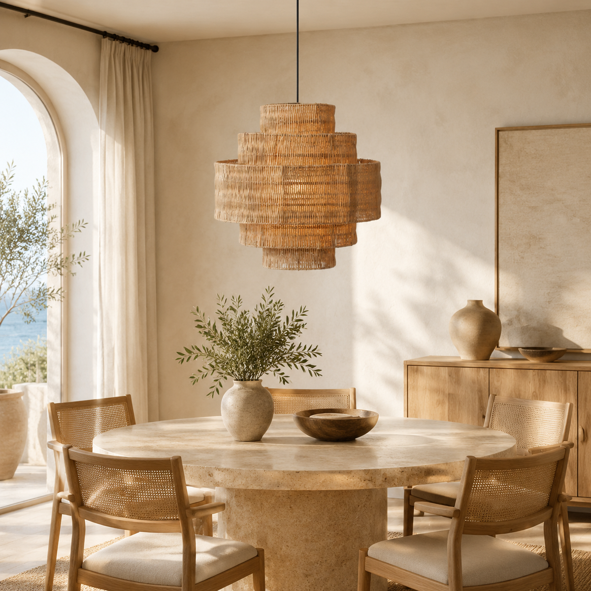 Luminous Cascade Tiered Rattan Pendant Shade – Handwoven Statement Lighting