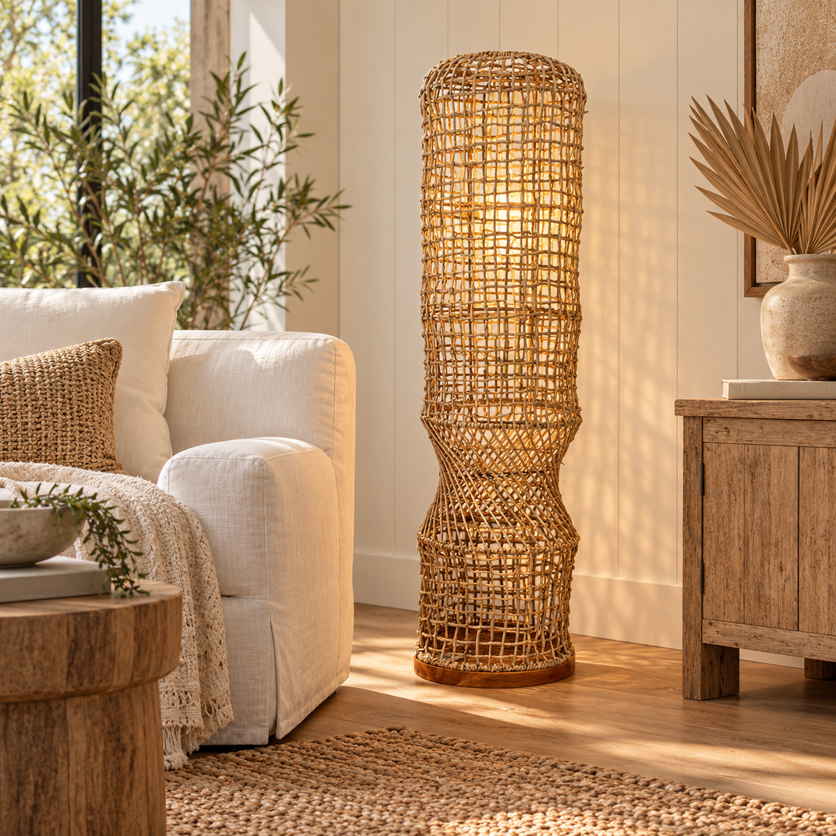 Lustrous Aura handcrafted banana fiber floor lamp