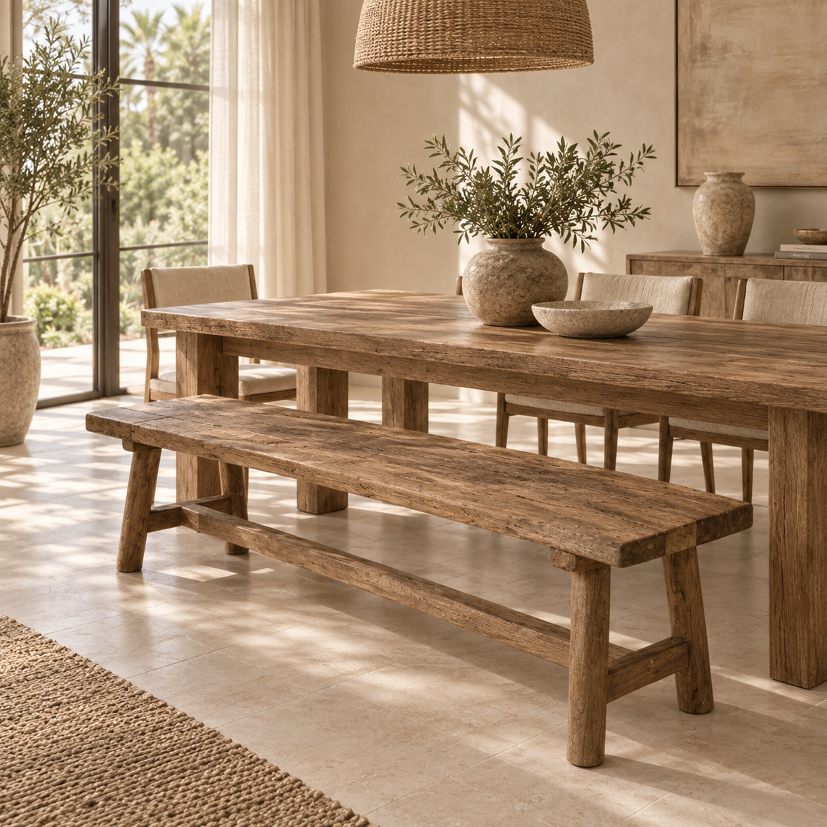 Maeve Recycled Teakwood Bench – Handcrafted Rustic Seating