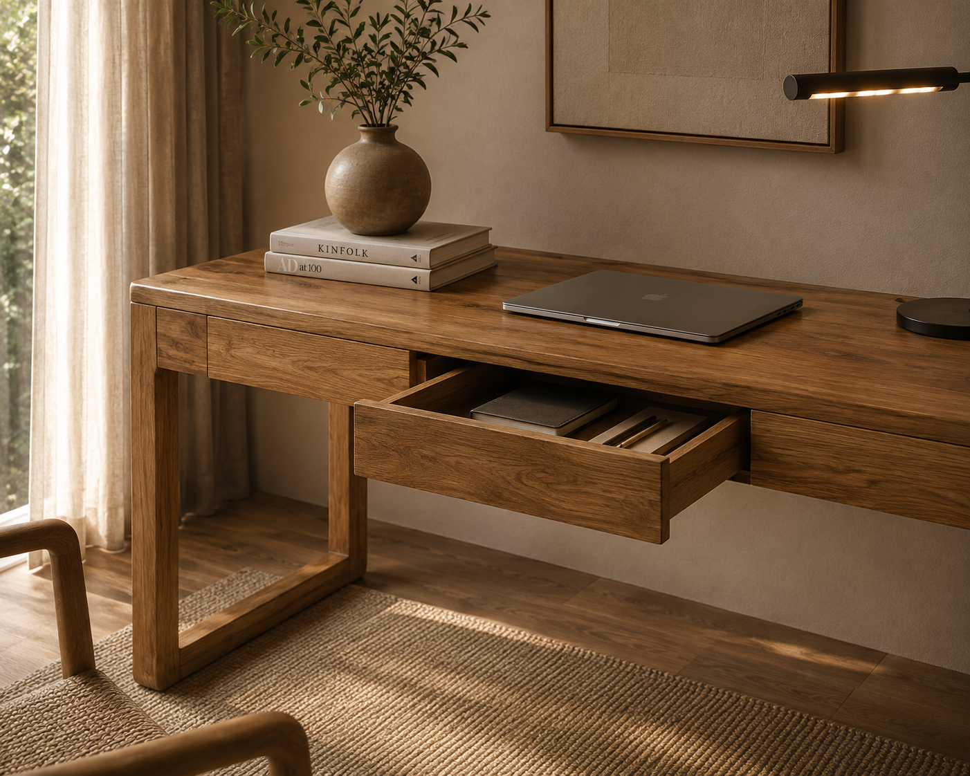 Malea Solid Teak Wood Desk – Minimalist Executive Design