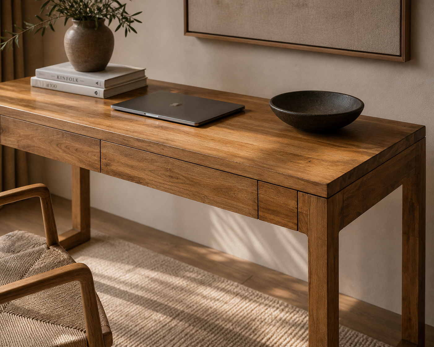 Malea Solid Teak Wood Desk – Minimalist Executive Design