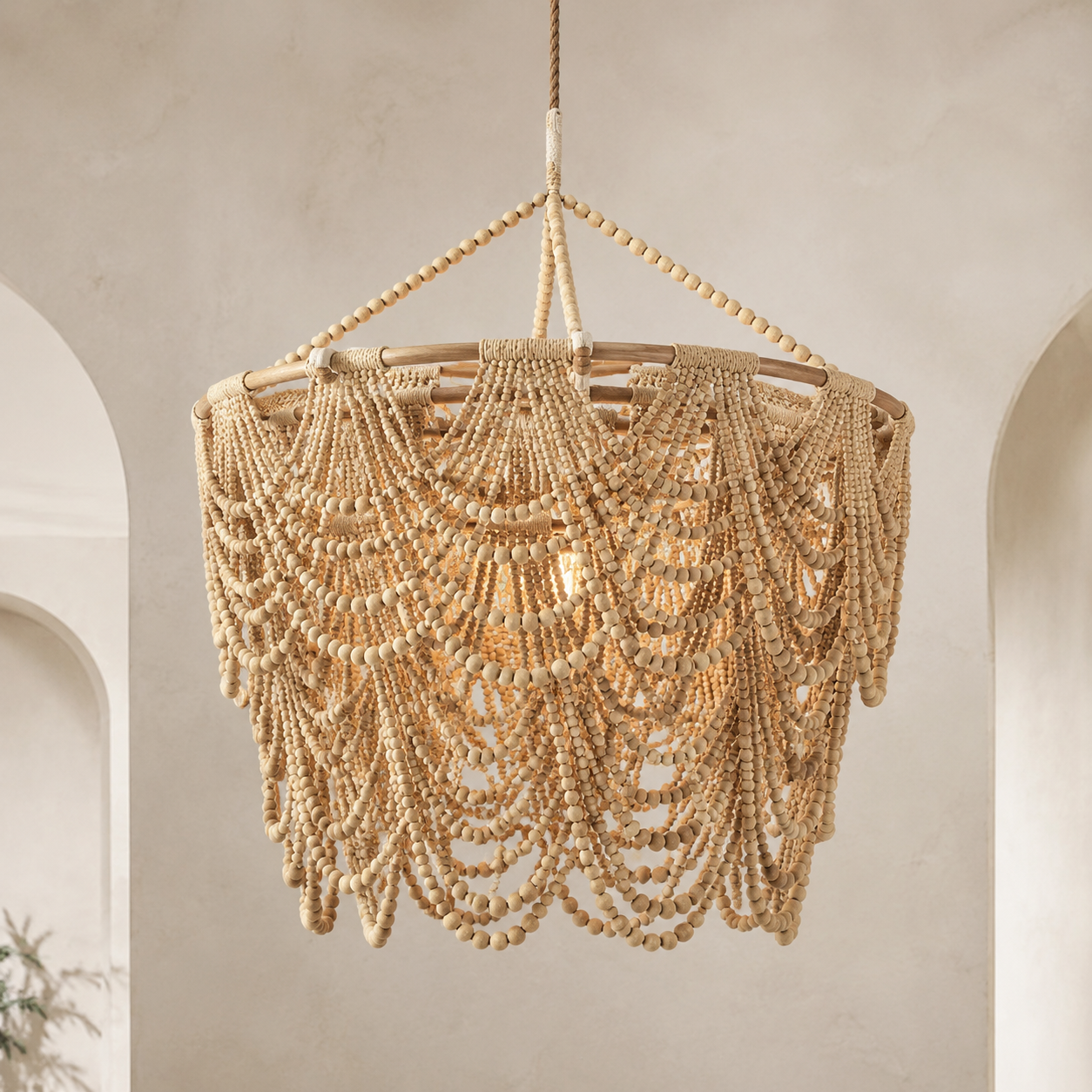 Marbella Oversized Hand-Beaded Wood Chandelier