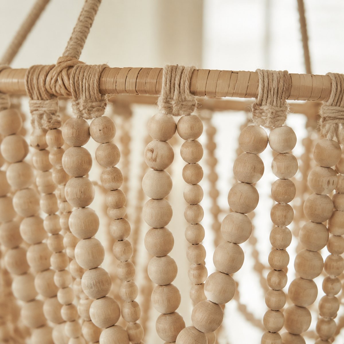 Marbella Hand-Beaded Wood Pendant Light – Medium