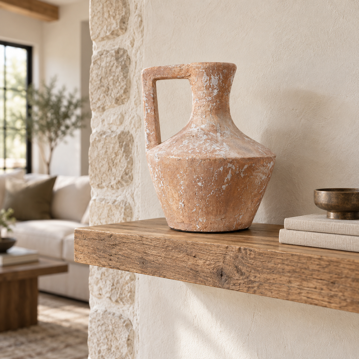 Milana rustic terracotta vase with weathered rust finish and sculptural handle