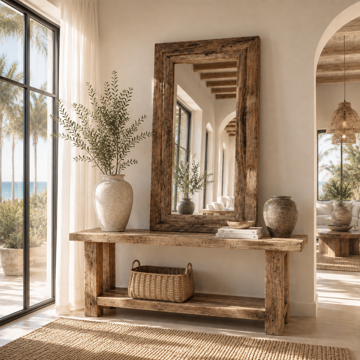 Treska Reclaimed Teak Floor Mirror – Handmade Rustic Full-Length Mirror