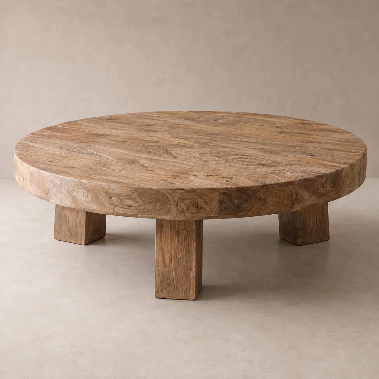 Monroe Reclaimed Teak Round Coffee Table – Organic Modern Design