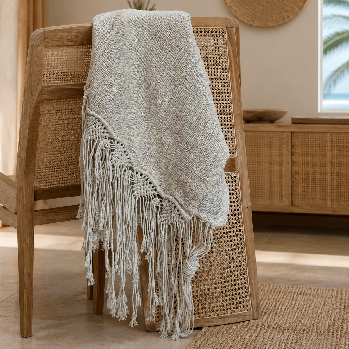 Mountain Artisan Hand-Stitched Balinese Throw – Beige