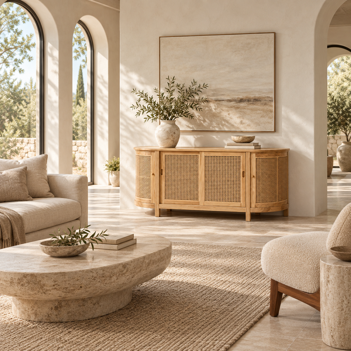 Oslo Handwoven Rattan Sideboard with Sliding Doors