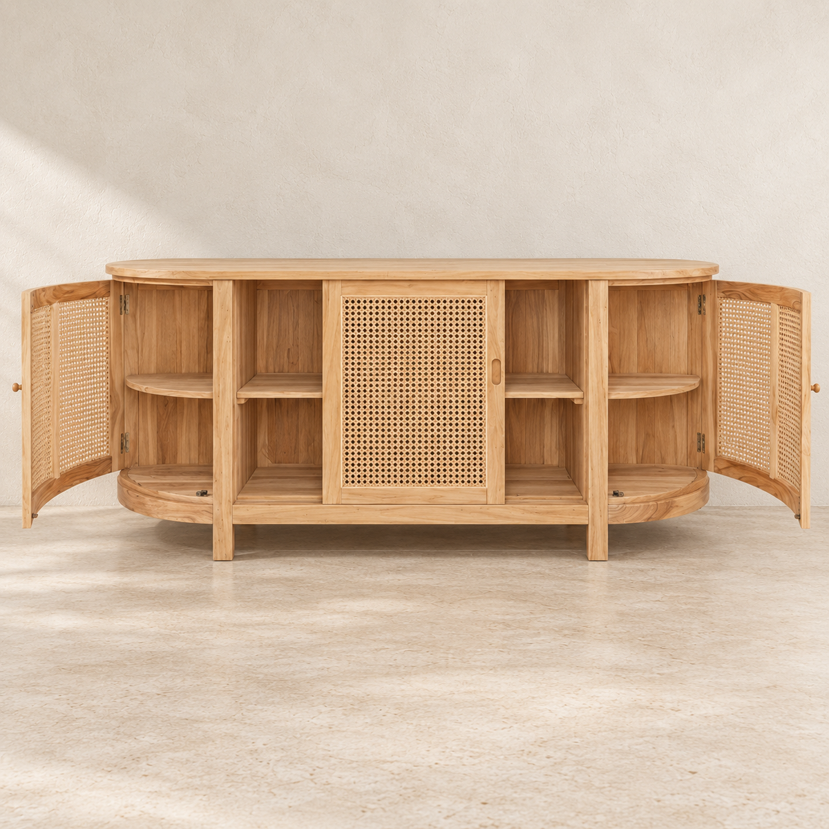 Oslo Handwoven Rattan Sideboard with Sliding Doors