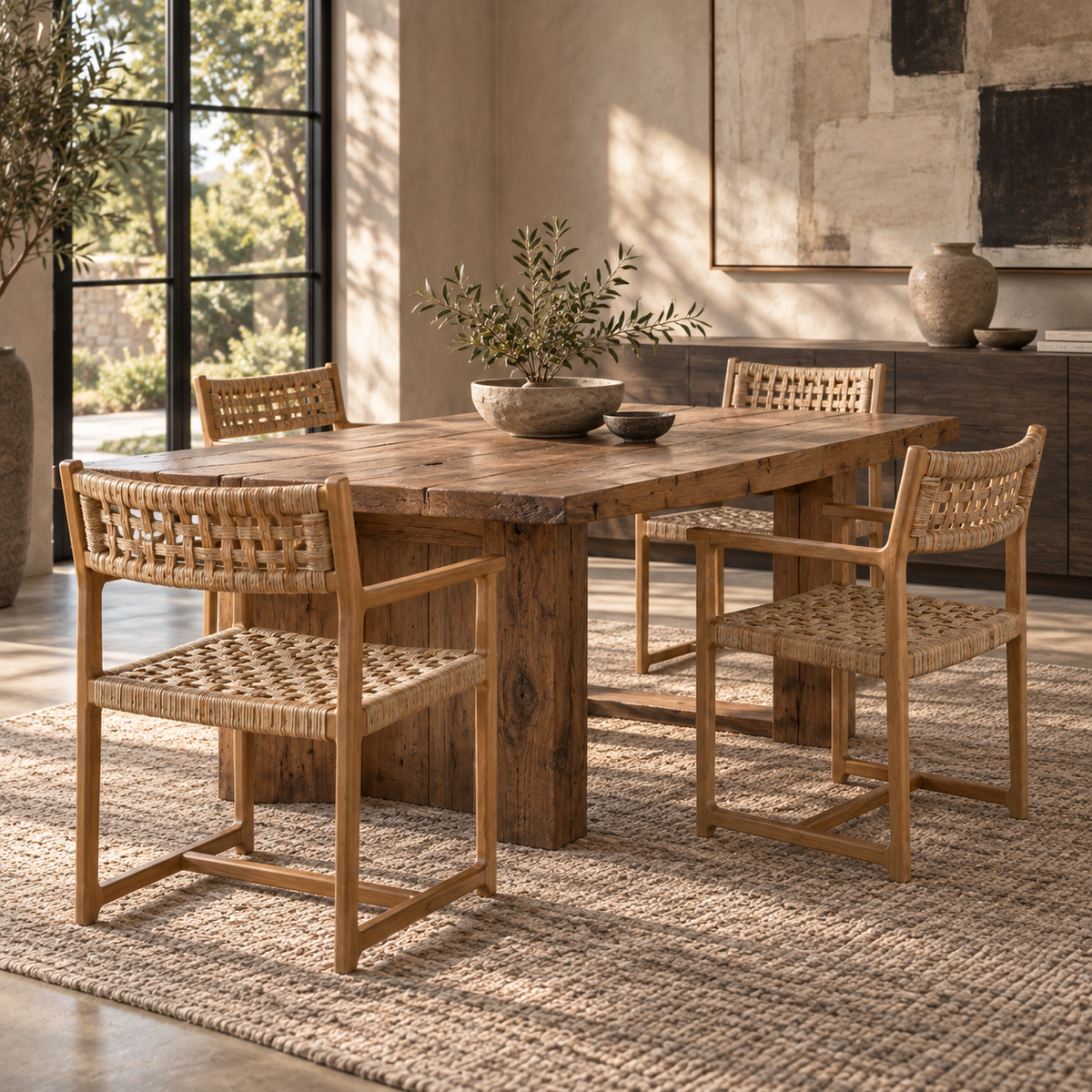 Palmer Solid Teak & Handwoven Natural Fiber Dining Armchair