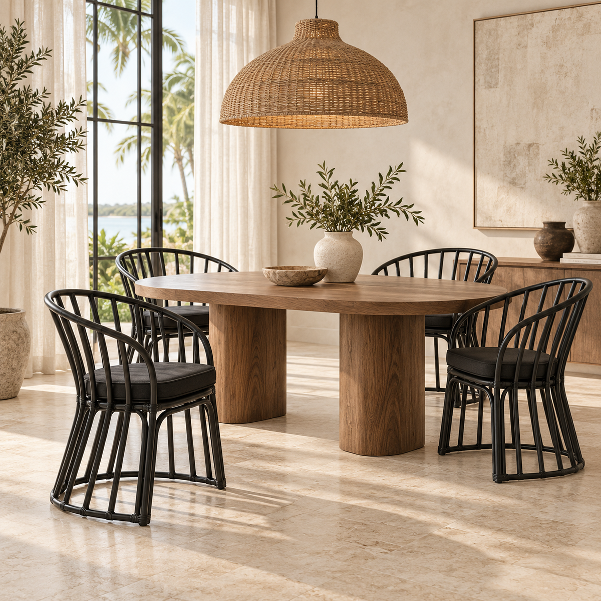 Perla Rattan Accent Chair with Cushion – Black