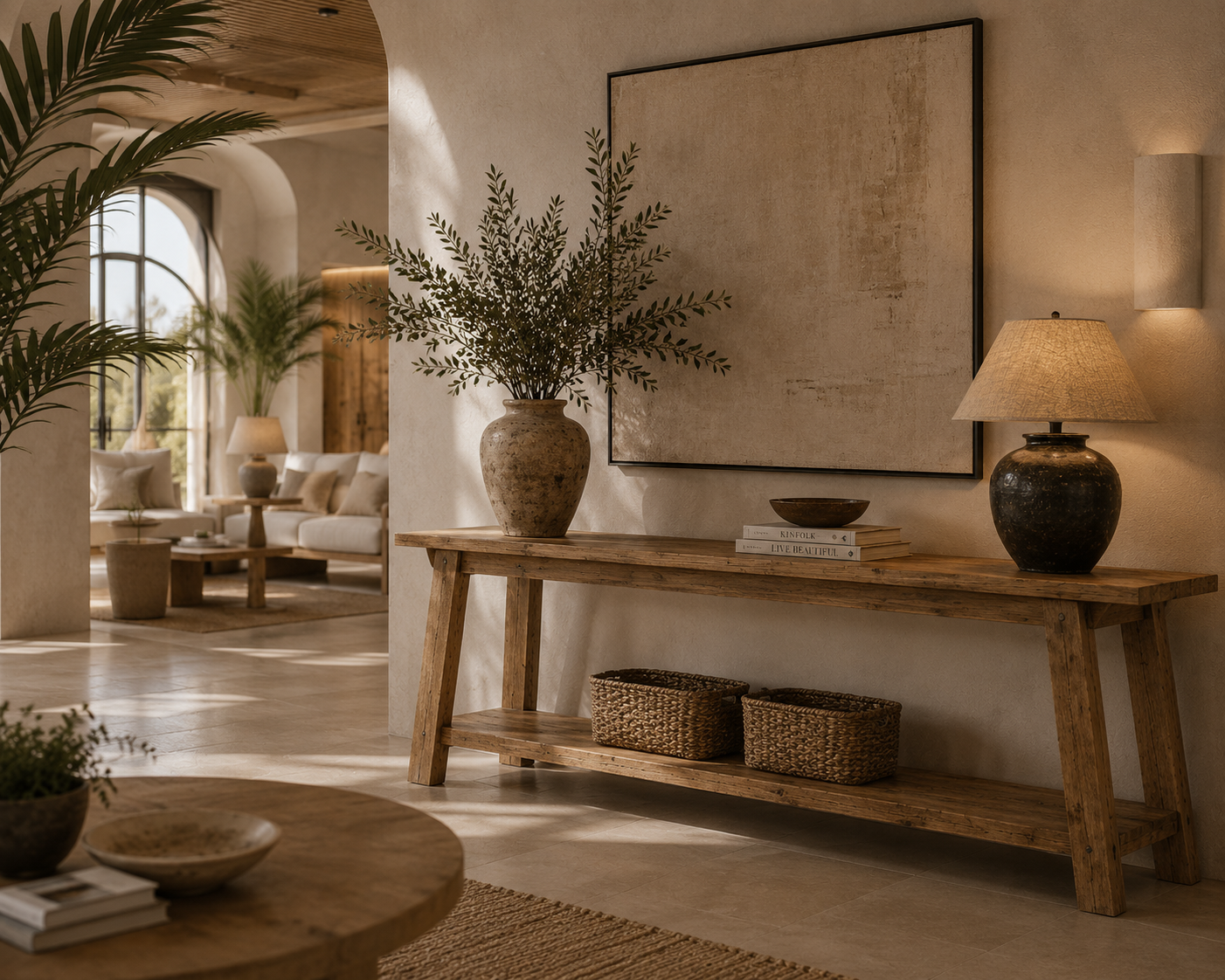 Pierre Minimalist Teak Console – Natural Wood Resort-Style Furniture
