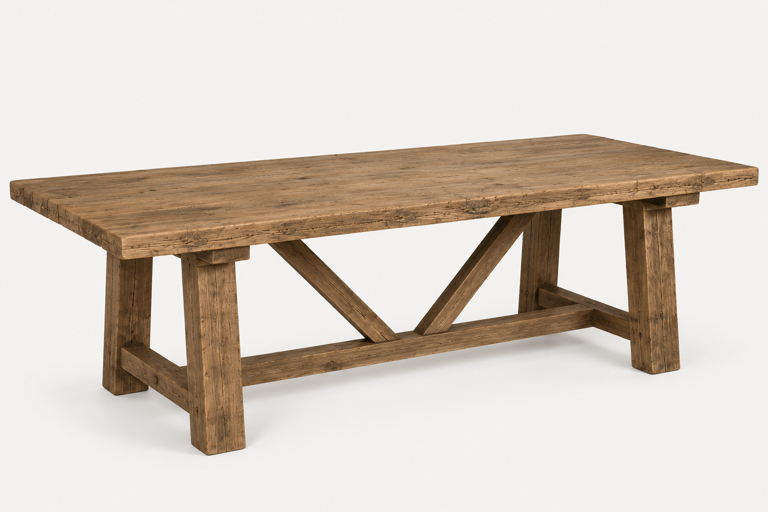 Portia Reclaimed Teak Dining Table – Mediterranean Trestle Design
