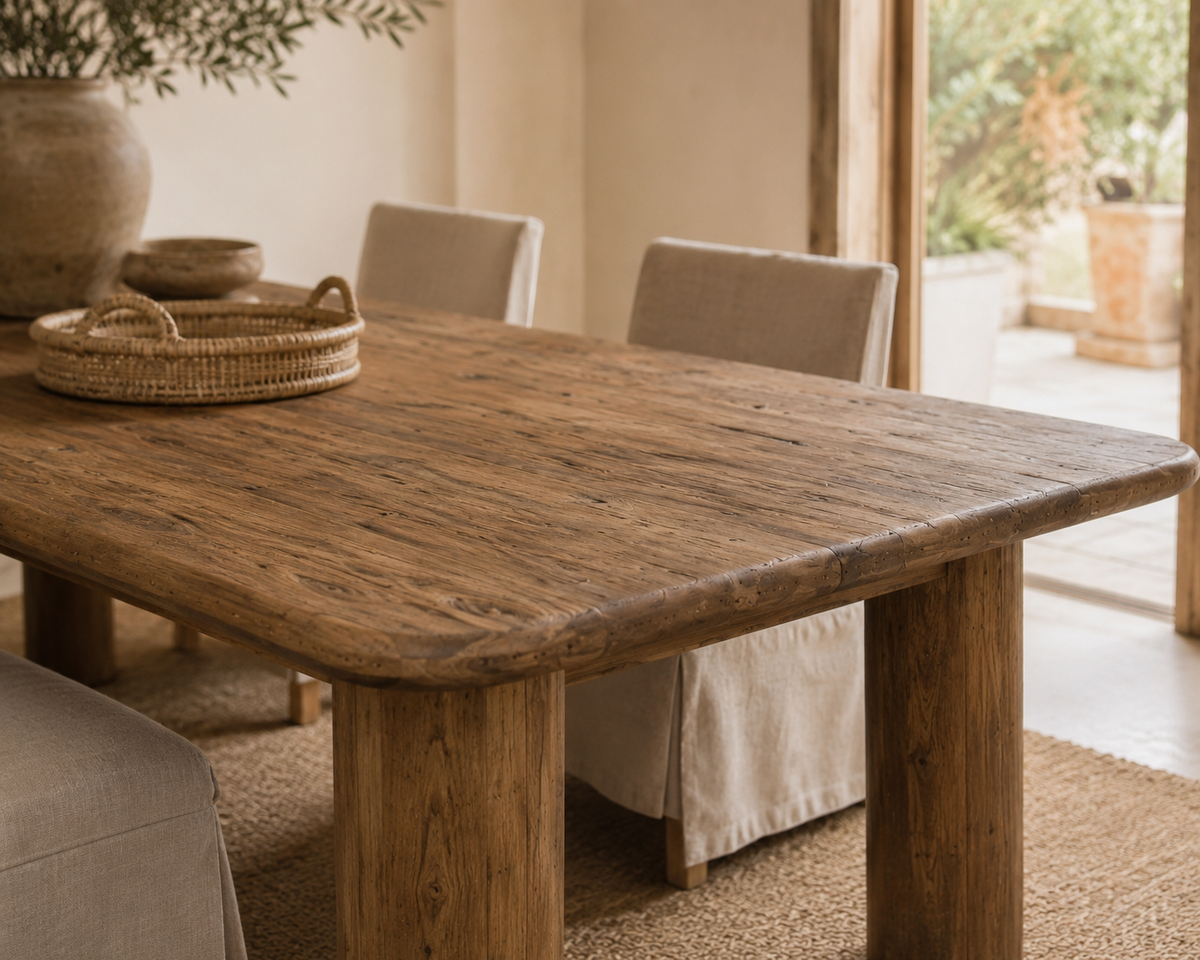 Prescott Reclaimed Teak Dining Table – Organic Modern Design
