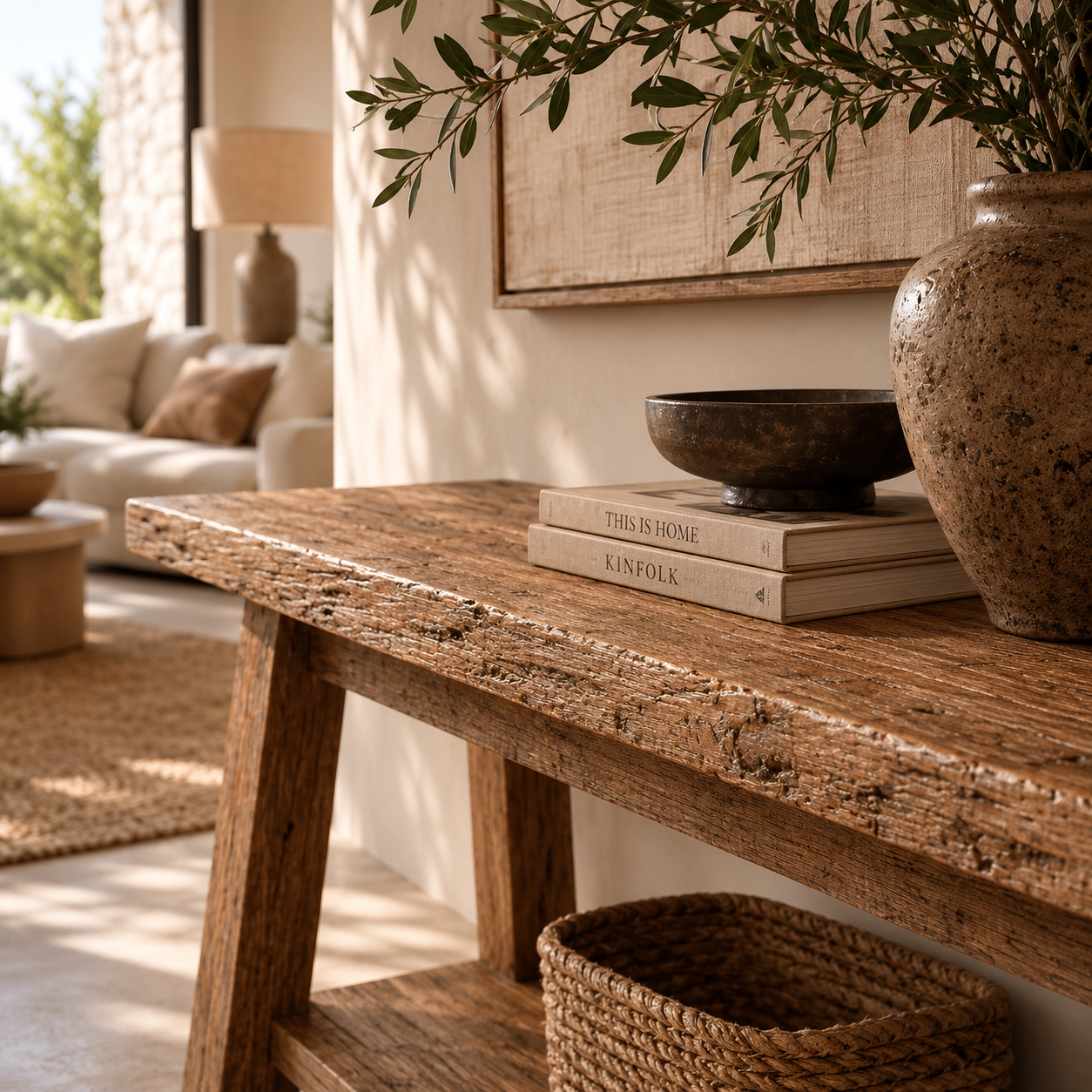 Priya Reclaimed Teak Console Table – Handcrafted Organic Modern Design