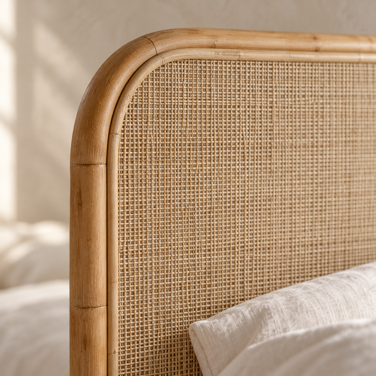 Sergio Handwoven Rattan Headboard – Curved Coastal Design