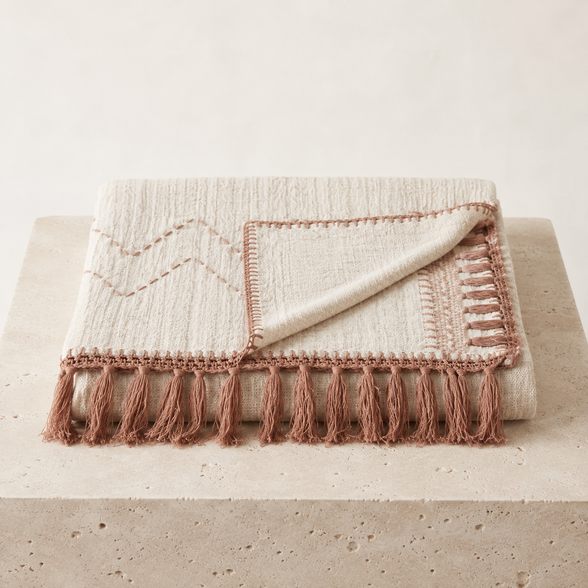 Sienna Artisan-Stitched Raw Cotton Throw – Natural & Tobacco