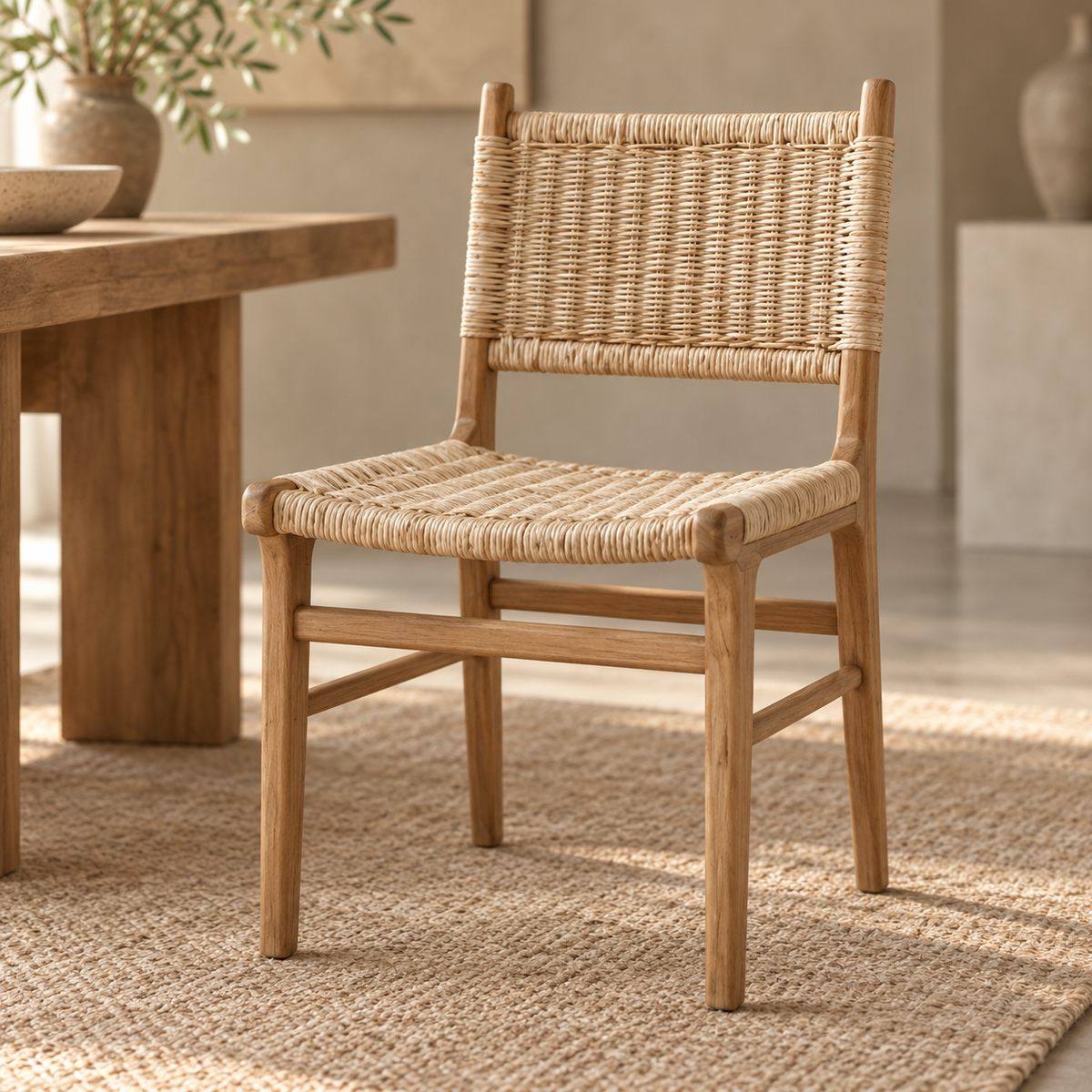 Soren Solid Teak & Handwoven Rattan Dining Chair