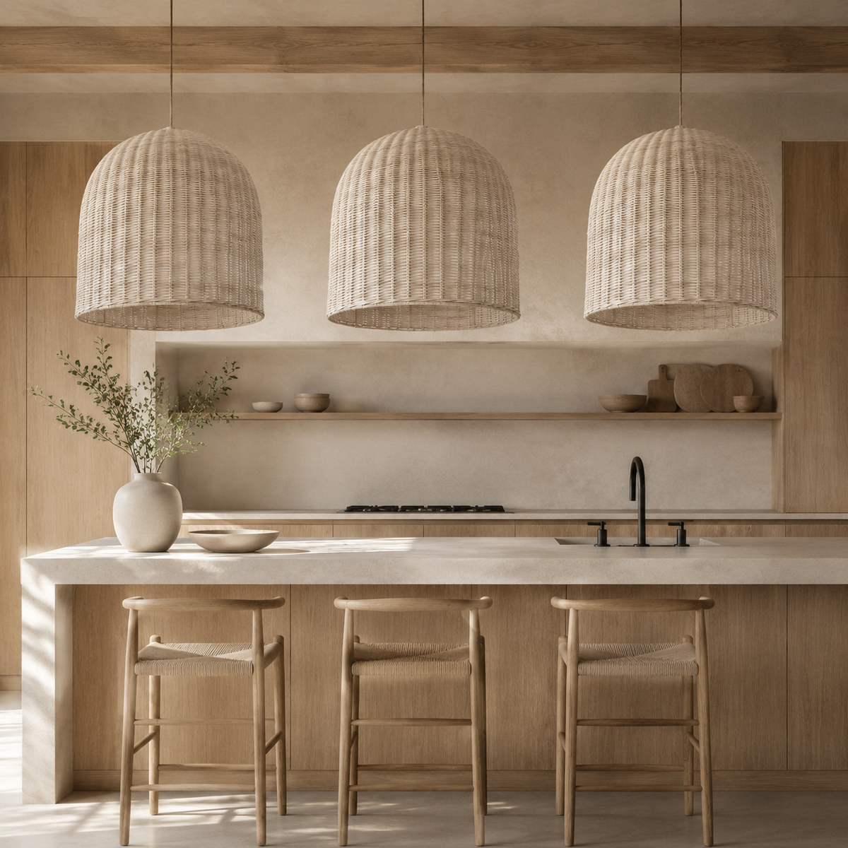 Elsyan Whitewashed Rattan Dome Lampshade | Handwoven