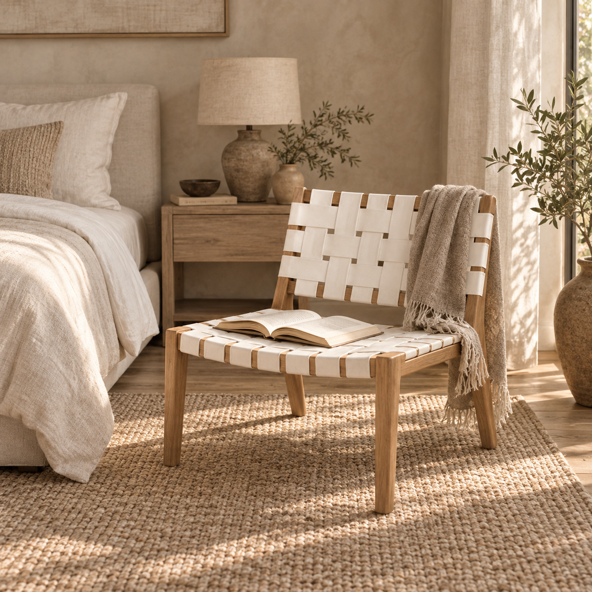 Tasha Woven Leather Lounge Chair – Modern Accent Chair