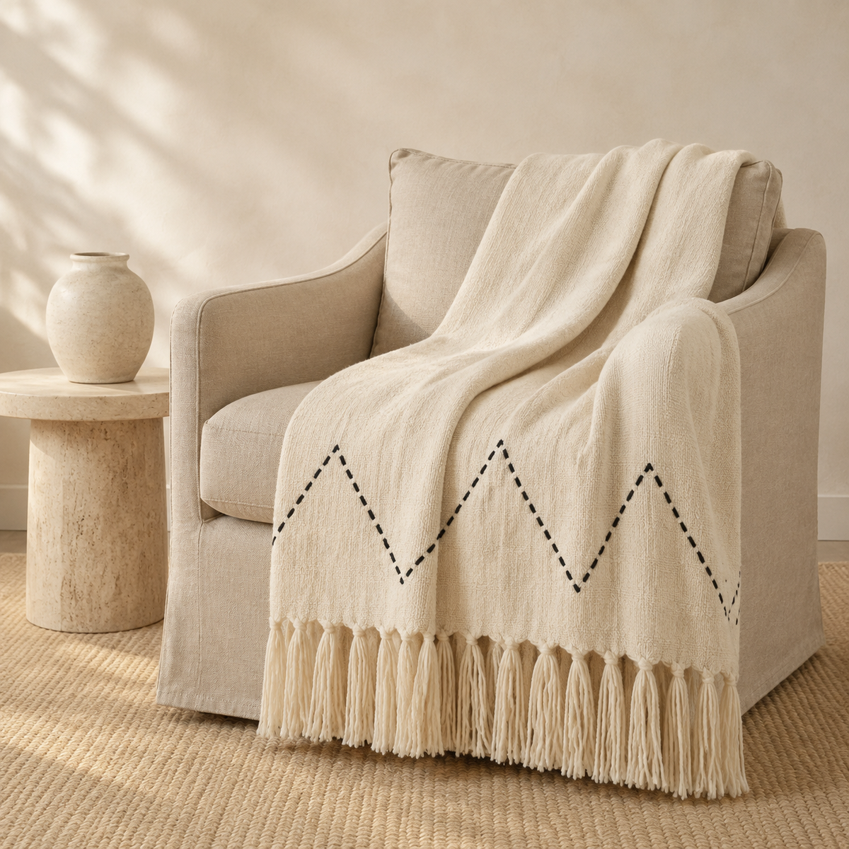 Amara Handwoven Berber Throw – Natural Ivory