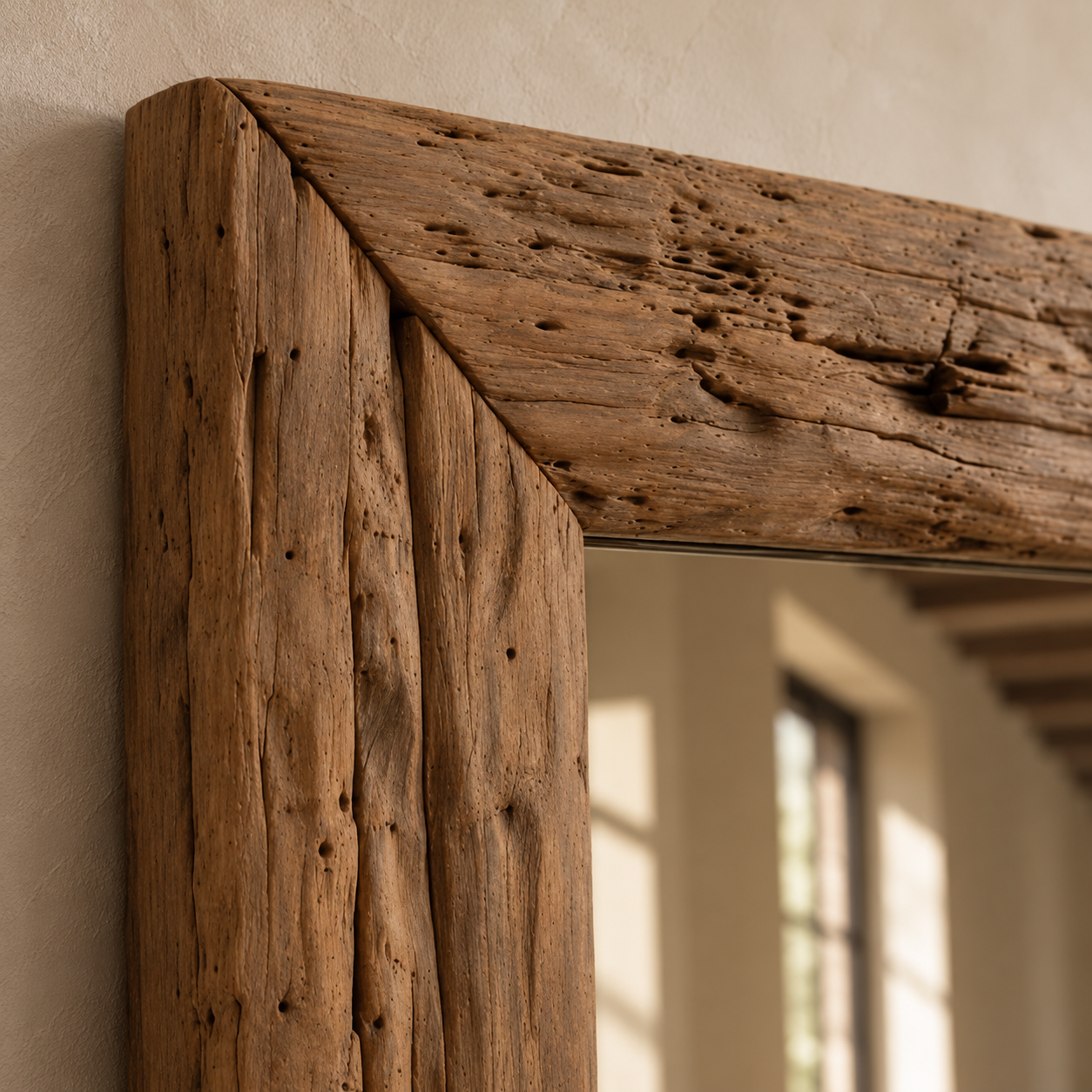 Treska Reclaimed Teak Floor Mirror – Handmade Rustic Full-Length Mirror