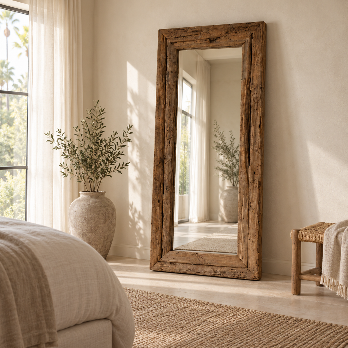 Treska Reclaimed Teak Floor Mirror – Handmade Rustic Full-Length Mirror