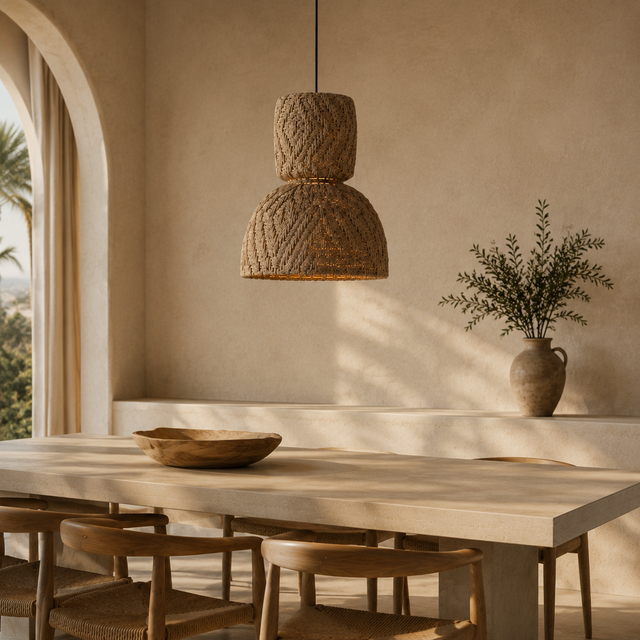 Saxon Handwoven Natural Fiber Pendant Light